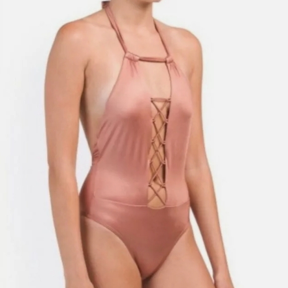 Cikada Halter Crisscross One Piece Swimsuit Size 4 - Picture 1 of 9